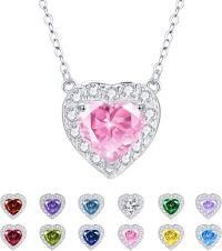 wholesale Sterling Silver 12 Birtnstone Heart Pendant Necklace for Women-10-Oct.