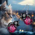 wholesale 14K Gold Pink Crystal Black Cat Pendant Necklace for Women Cats Lover-0-214