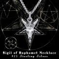 wholesale 925 Sterling Silver Satanist Baphomet Goat Head Pendant with Inverted Pentagram Necklace-0-4