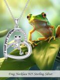 wholesale 925 Sterling Silver Two Tone Frog Heart Pendant Necklace Cubic Zirconia I Love You Forever-0-1