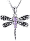 wholesale 925 Sterling Silver Dragonfly Necklace with Heart Birthstone Pendant Cute Insect  for Women Lovers-0-0