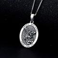 wholesale 925 Sterling Silver Saint Michael Medal Necklace with Dragon Design and Pray for Us Inscription on Oval Shape Pendant (Adjustable Length)-0-1