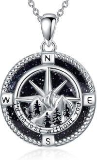 wholesale Sterling Silver Stone Owl Compass Necklace Graduation Gift for Women-A_Compass Blue Sandstone