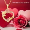 wholesale 14K Gold Pink Flower Heart Pendant Necklaces Valentines Gift Ideas for Her-0-4