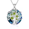 TOUPOP Sterling Silver Peridot Tree Of Life Necklace Birthday Gift-0-0