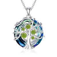 TOUPOP Sterling Silver Peridot Tree Of Life Necklace Birthday Gift-undefined