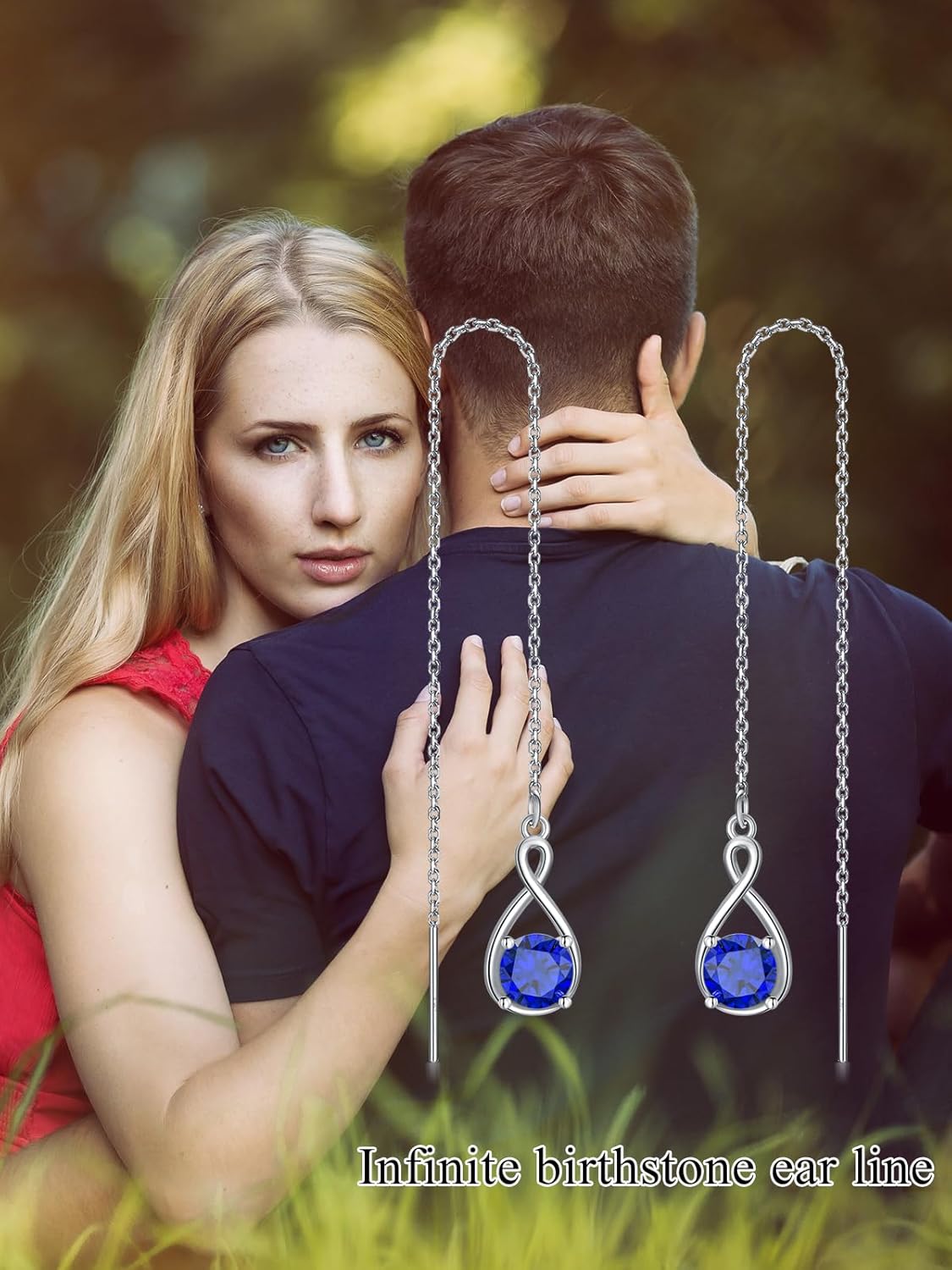  Sterling Silver Birthstone Threader Earrings Infinity Long Chain Drop Pull Through 12 Stone Birthday Jewelry Gifts for Women -0-6