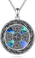 wholesale 925 Sterling Silver Round Abalone Shell Celtic Knot Heart Pendant & Triple Moon Ankh Cross Necklace for Women-0-0