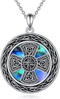 wholesale 925 Sterling Silver Round Abalone Shell Celtic Knot Heart Pendant & Triple Moon Ankh Cross Necklace for Women-celtic cross