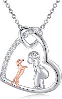 wholesale 925 Sterling Silver Heart-Shaped Pendant with Dog and Girl Design - Cute  for Women-Dachshund Dog
