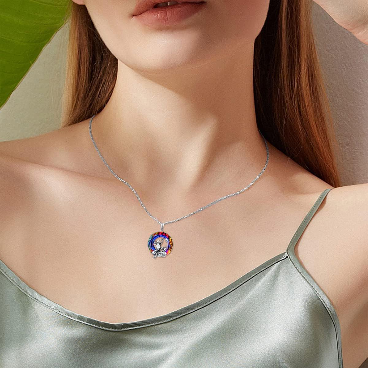 Sterling Silver Crystal Frog Pendant Necklace for Women Girls 18+2 -0-5