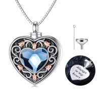 TOUPOP Sterling Silver Blue Crystal Rose Flower Urn Necklace For Ashes Memorial Jewelry-undefined