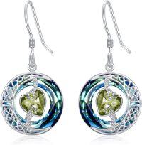 wholesale Sterling Silver Blue Crystal Moon Star Earrings Valentine s Birthday Anniversary Gifts for Women-08-August-Peridot