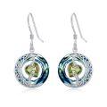 wholesale 925 Sterling Silver Purple Heart & Blue Swarovski Crystals Round Drop Earrings for Women-0-40