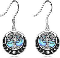 wholesale 925 Sterling Silver Abalone Shell Celtic Tree Of Life Drop Earrings-Moon Phase