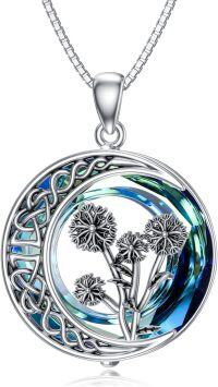 wholesale TOUPOP Oxidization Birth Flower Necklace Dandelion Necklaces For Women Dandelion Jewelry Dainty Moon Flower Jewelry S925 Sterling Silver With Blue Crystal Birthday Gifts For Women -undefined