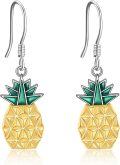 wholesale 925 Sterling Silver Pineapple Shape Green Enamel Gold Plated Drop Dangle Earrings for Women and Girls Gifts-0-0