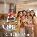 wholesale 925 Sterling Silver Heart-Shaped Red Crystal Pendant Necklace with Family of Four Design - Mother's Day Gift for Mom and Daughter/Son-0-1