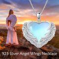 wholesale 925 Sterling Silver Angel Wings Heart Moonstone Pendant Necklace s for Women-0-5
