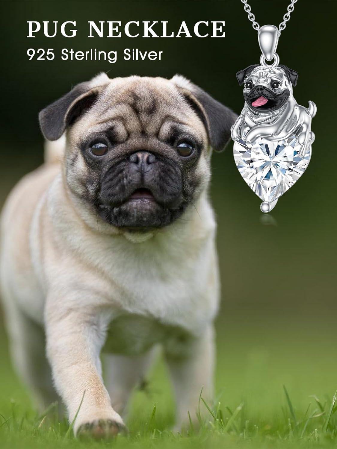 925 Sterling Silver Birthstone Pug Necklace for Women Dog Lovers-0-5