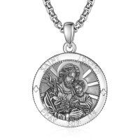 wholesale 925 Sterling Silver Patron Saint Medal Amulet Necklace for Men 2 5mm 22 +2 Chain-A20-Saint Joseph