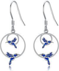 wholesale Sterling Silver Animal Earrings Squirrel Cow Penguin Duck Hamster Gifts for Women Girls-Hummingbird