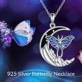 wholesale 925 Sterling Silver Crescent Moon Butterfly Pendant Necklace with Green and Blue Enamel Accents-0-5