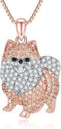 wholesale 925 Sterling Silver & Rose Gold Plated Pomeranian Pendant with Cubic Zirconia, Cute Dog Necklace Gift-0-0