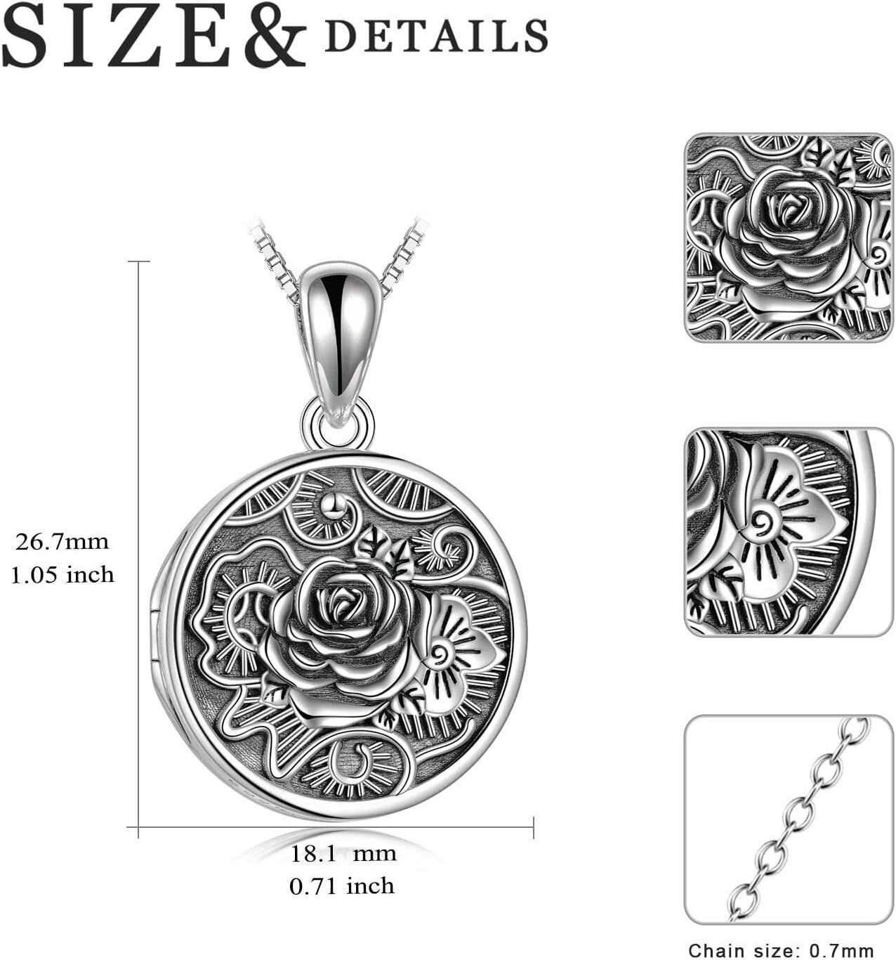 Sterling Silver Rose Tree of Life Locket Necklace for Women Men Photo Pendant Fathers Day Birthday Anniversary Christmas Gifts-0-4