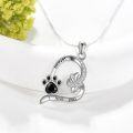 wholesale 925 Sterling Silver Black Crystal Paw Print & Heart Pendant Necklaces Gifts for Women Girls Mom Sisters Lover Friendship Birthday Christmas Anniversary Valentine's Day Presents Jewelry Set Accessories-0-2