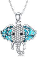 wholesale 925 Sterling Silver Blue Turquoise Crystal Elephant Pendant Necklace for Women Gifts-0-0