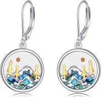 wholesale 925 Sterling Silver Abalone Shell Mountain Landscape Leverback Dangle Earrings for Nature Enthusiasts-Mountain earrings-Mustard seeds