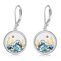 wholesale 925 Sterling Silver Abalone Shell Mountain Landscape Leverback Dangle Earrings for Nature Enthusiasts-Mountain earrings-Mustard seeds