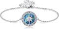 wholesale 925 Sterling Silver Compass Charm Bracelet with Abalone Shell and CZ Stones for Women Girls-0-0