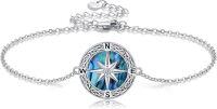 wholesale 925 Sterling Silver Compass Charm Bracelet with Abalone Shell and CZ Stones for Women Girls-Compass