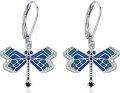 wholesale 925 Sterling Silver Blue Green Enamel Dragonfly Drop Earrings for Women-0-0