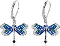 wholesale 925 Sterling Silver Blue Green Enamel Dragonfly Drop Earrings for Women-Dragonfly