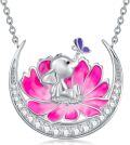 wholesale 925 Sterling Silver Pink Flower Elephant Butterfly Pendant Necklace for Women Gifts-0-0