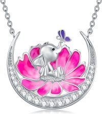 wholesale 925 Sterling Silver Pink Flower Elephant Butterfly Pendant Necklace for Women Gifts-Elephant and Lotus Necklace