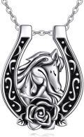 wholesale 925 Sterling Silver Horse & Rose Horseshoe Pendant Necklace Lucky Charm s for Her-0-0