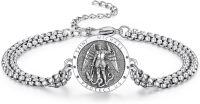 wholesale 925 Sterling Silver Saint Michael Protect Us Charm Bracelet with 3+2 Extender Chain for Men Women -Saint Michael2