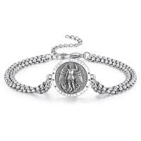 wholesale 925 Sterling Silver Saint Michael Protect Us Charm Bracelet with 3+2 Extender Chain for Men Women -Saint Michael2
