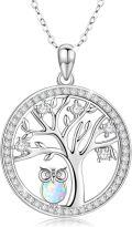 wholesale 925 Sterling Silver Owl Tree of Life Pendant Necklace with Opal and Shell Elements-0-0