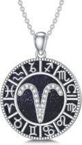 wholesale Sterling Silver Blue Sandstone 12 Zodiac Constellation Necklace for Women Men-0-29