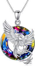 wholesale 925 Sterling Silver Rainbow Crystal Phoenix Pendant Necklace for Women-0-0
