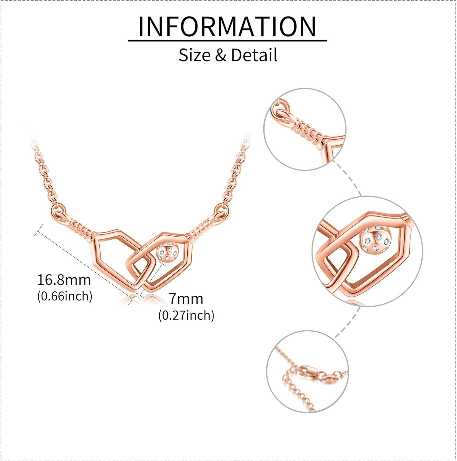 Rose Gold 925 Sterling Silver Pickleball Paddle & Ball Charm Necklace for Women-0-3