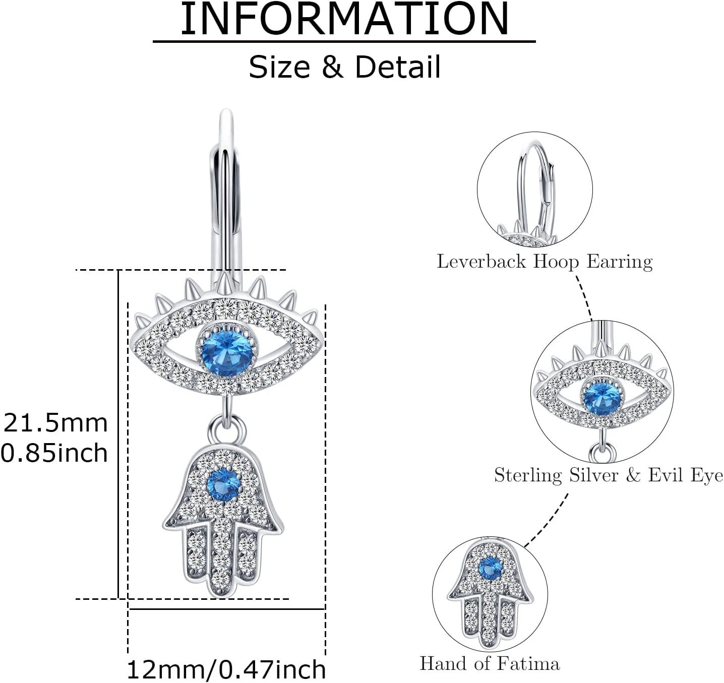 wholesale 925 Sterling Silver Blue CZ Evil Eye Hamsa Hand Drop Leverback Earrings-0-4