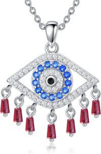 wholesale Sterling Silver Birthstone Evil Eye Necklace Greek Protection Pendant-7
