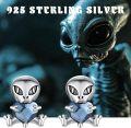 wholesale 925 Sterling Silver Blue Heart Alien Stud Earrings for Women Girls -0-5