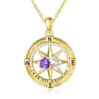 wholesale 925 Sterling Silver Compass Pendant with Birthstones for Women-02-04-Feb-Apr